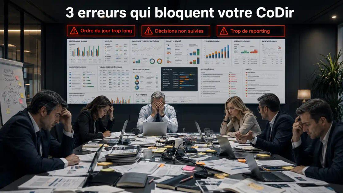 Les 3 erreurs qui paralysent un CoDir : ordre du jour trop long, décisions non suivies et trop de reporting.