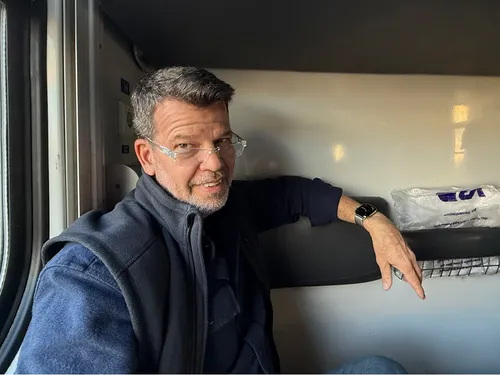 Mark Figart on the train to Kyiv