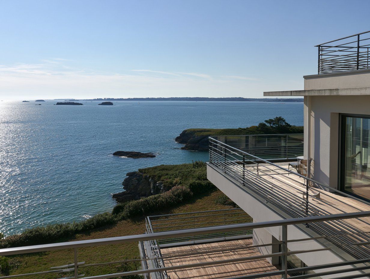 Balcon d’une résidence contemporaine face à la mer à Quiberon