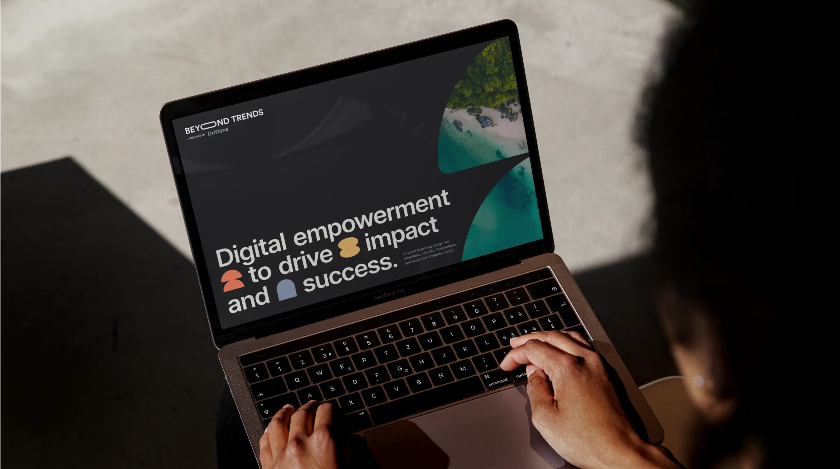 Driftime's Beyond Trends report shown on a laptop