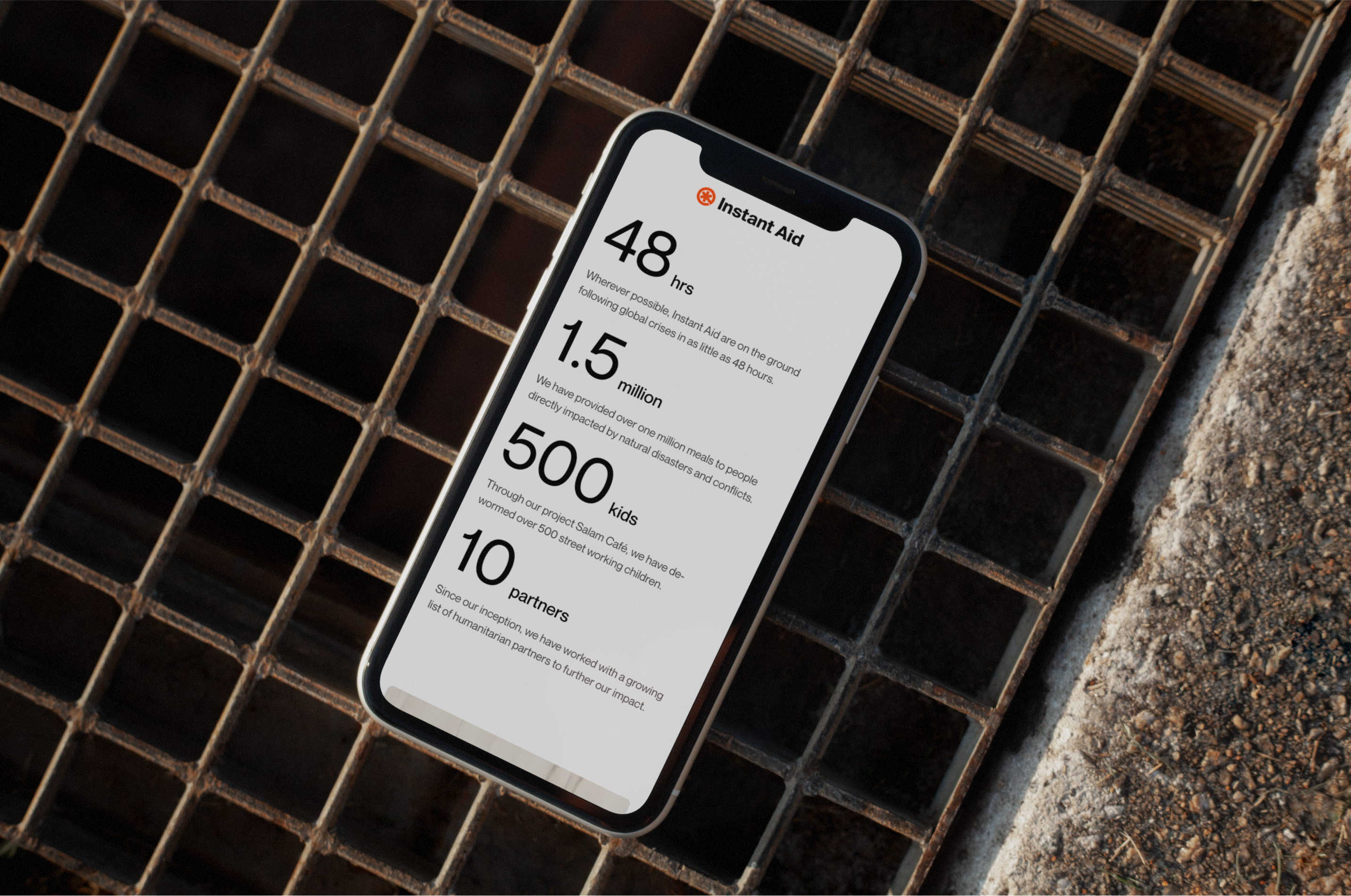 Data points on the Instant Aid website displayed on a phone