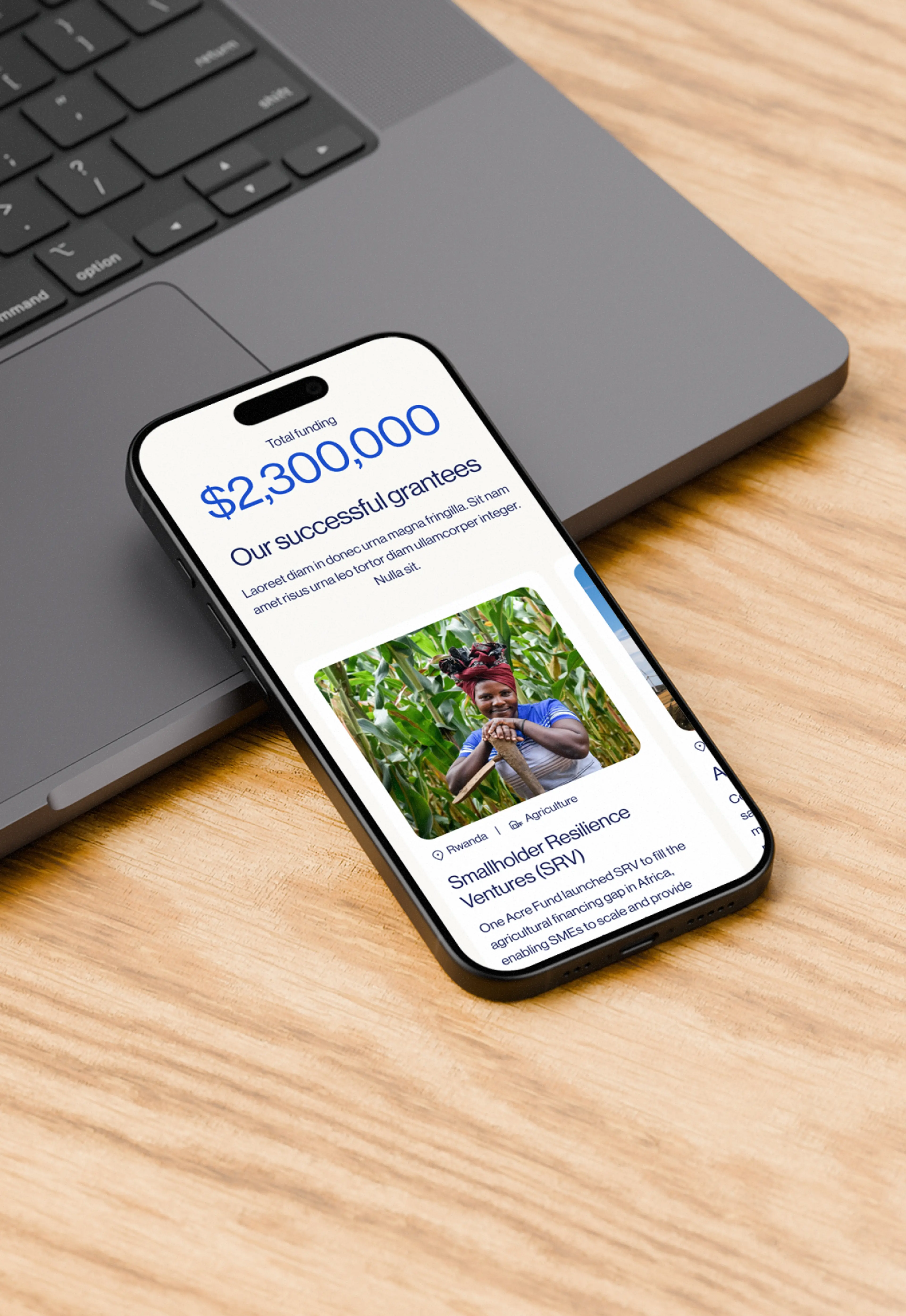 Example section of the CC Facility website shown on a mobile device resting on a laptop