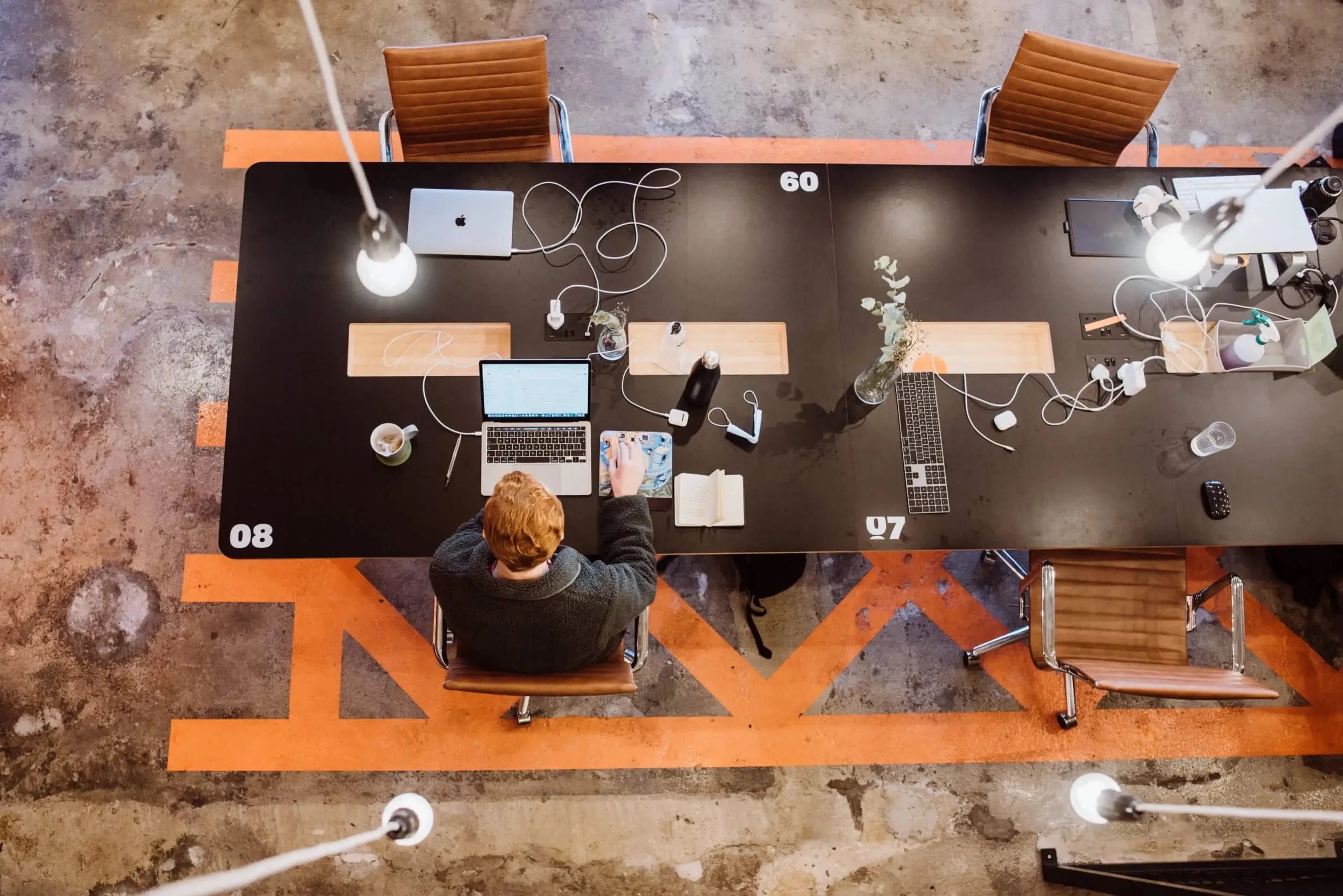 aerial view of a desk