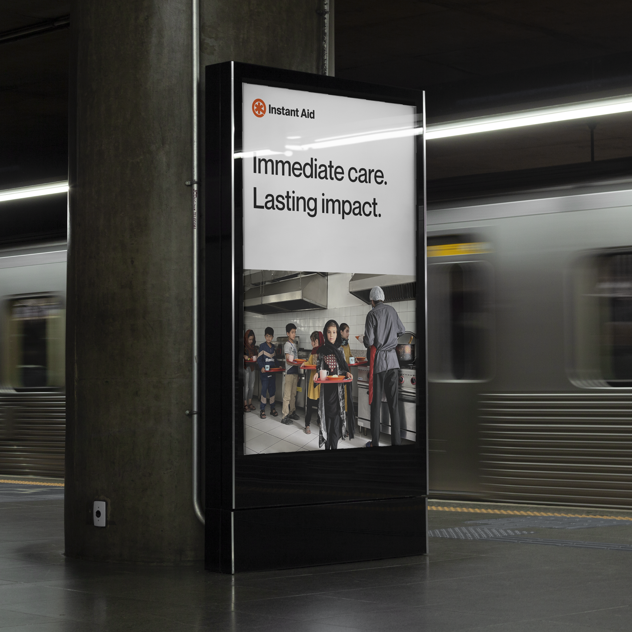 Instant Aid messaging on a subway billboard