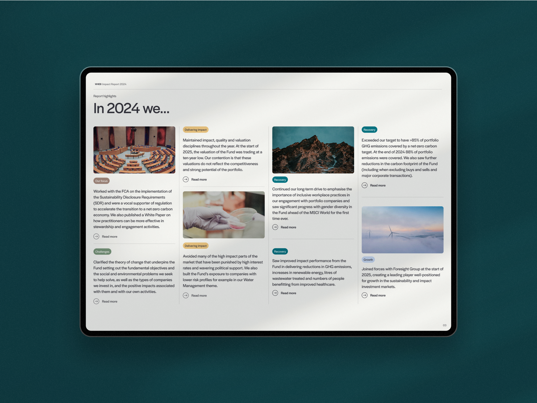 Sample page from WHEB's 2024 Impact Report