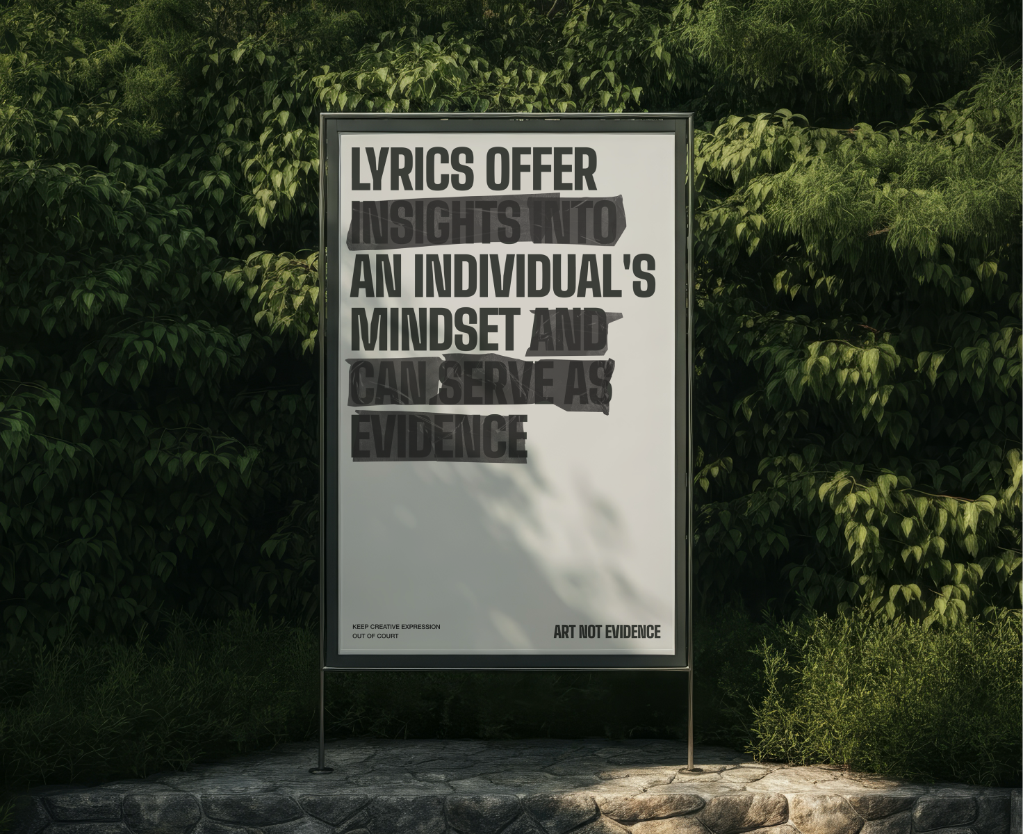 Art Not Evidence messaging on a billboard