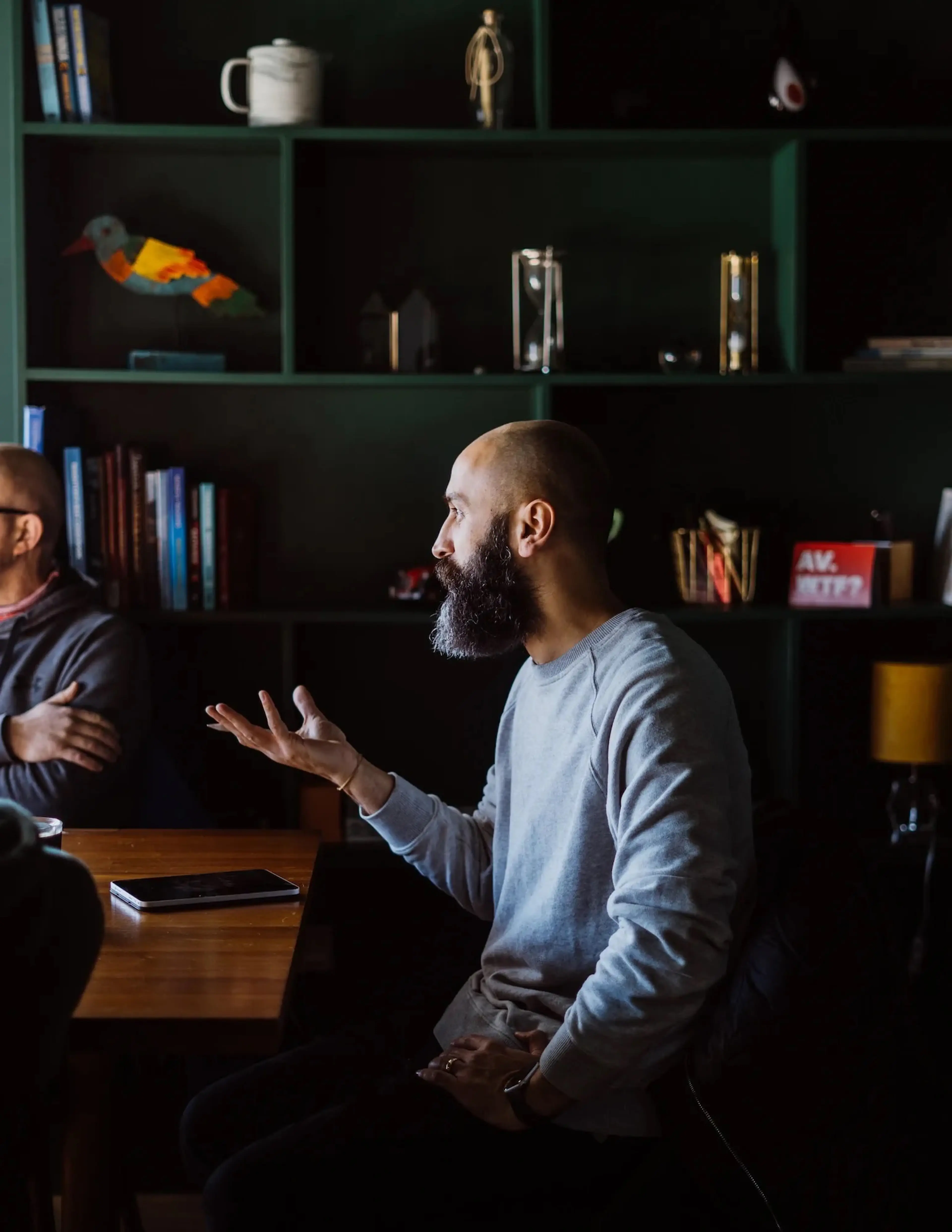 person speaking at a table