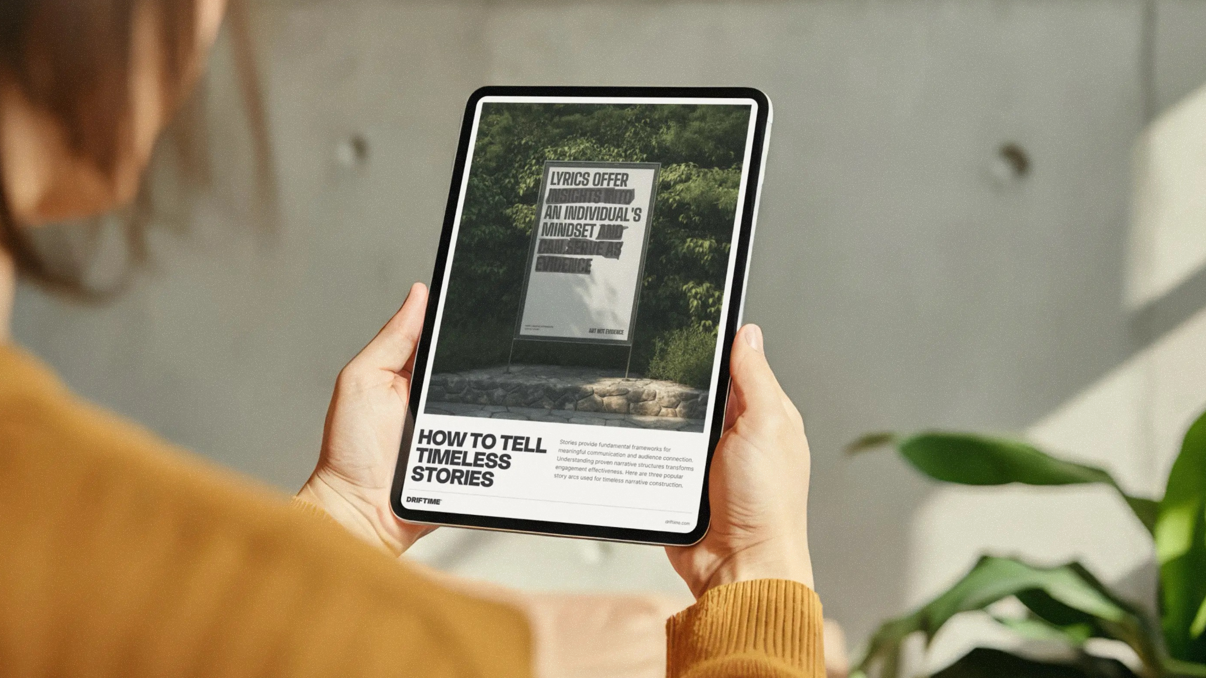 A person viewing the "how to tell timeless stories" guide on an iPad