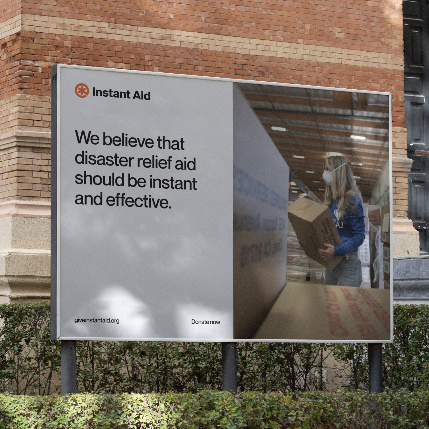 A billboard with messaging from Instant Aid