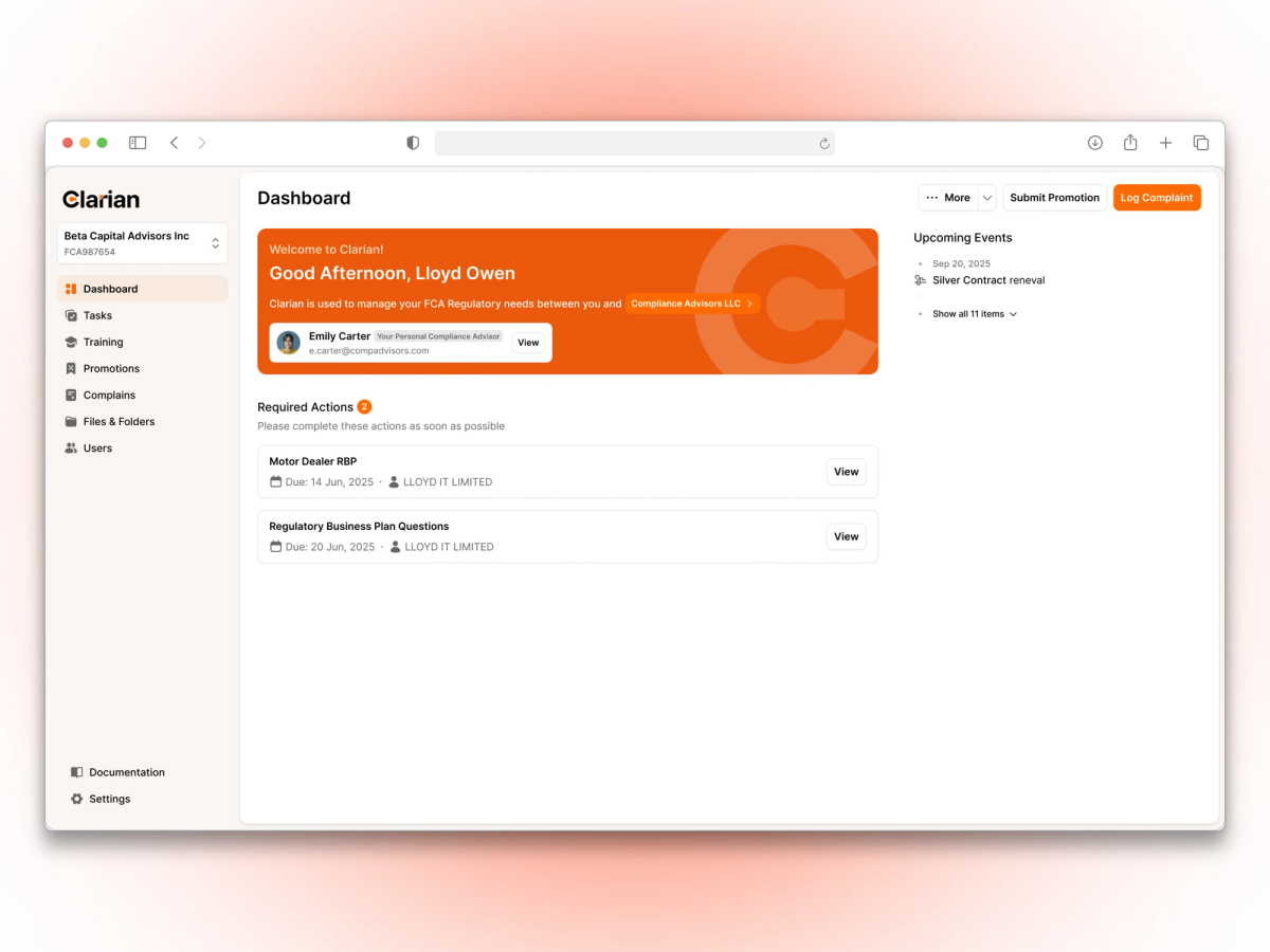 Clarian Customer Dashboard