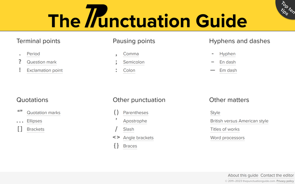 Screenshot of The Punctuation Guide