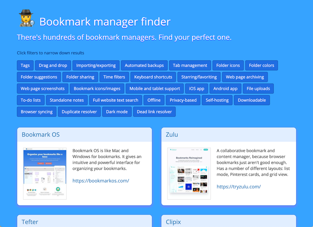 Screenshot of BookmarkOS