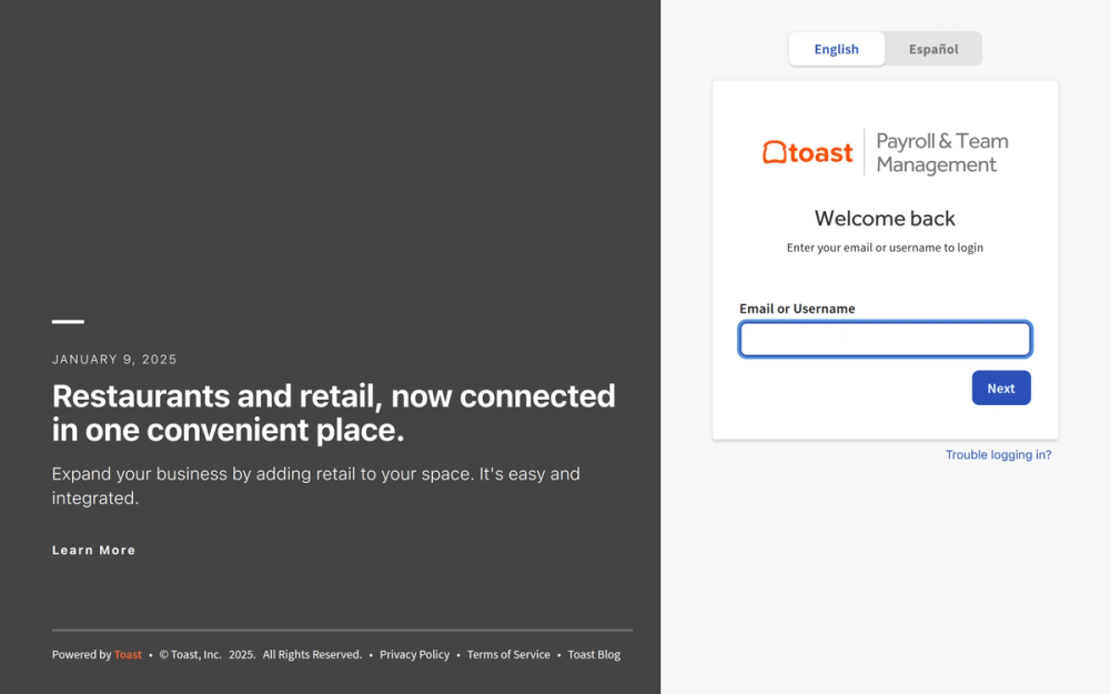 Screenshot of Toast Payroll