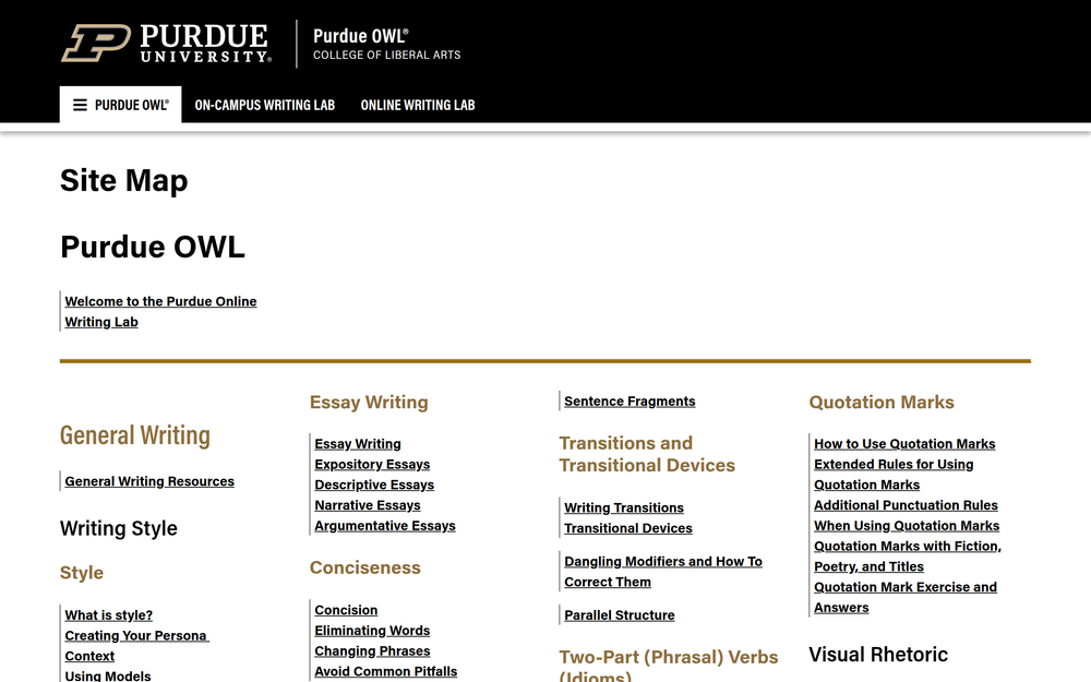 Screenshot of Purdue OWL