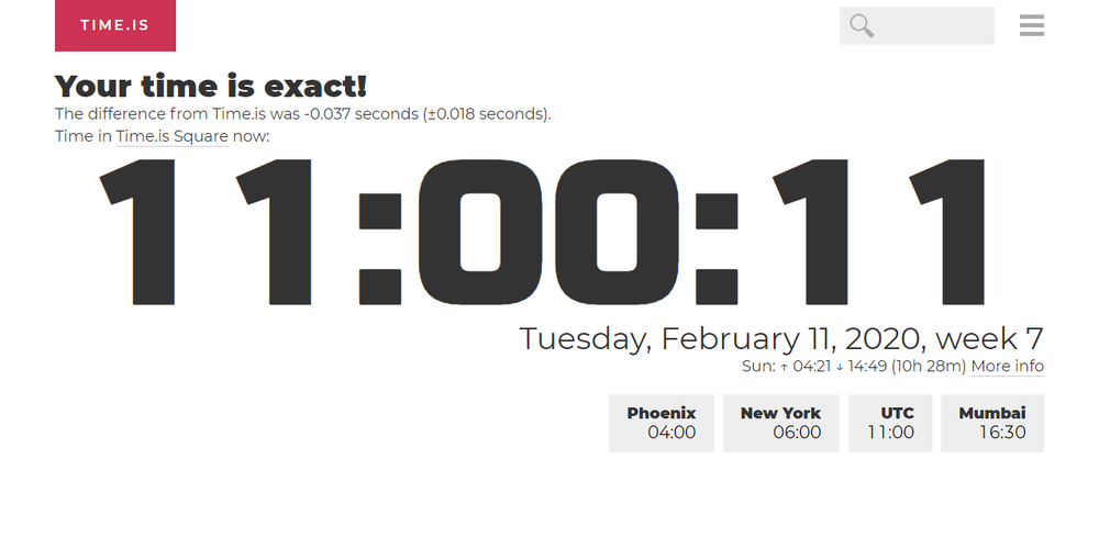 Screenshot of time.is
