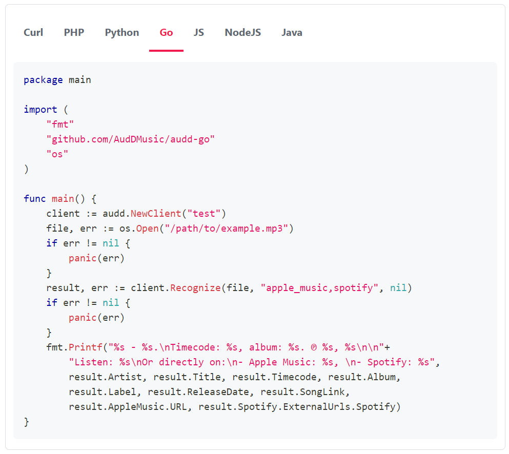 Screenshot of Audd.io