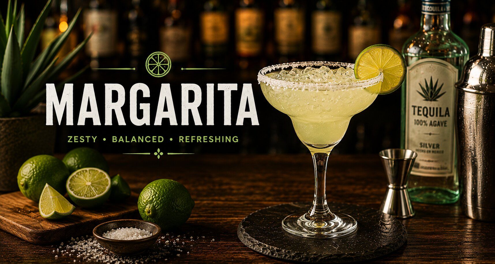 Margarita drink with lemon wedge