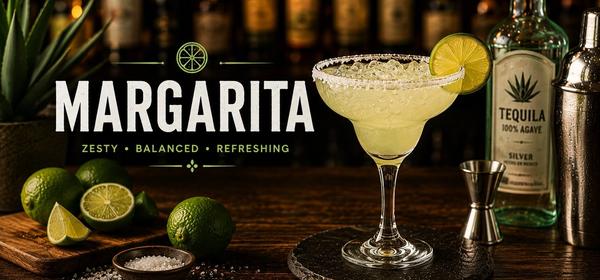 Margarita drink with lemon wedge