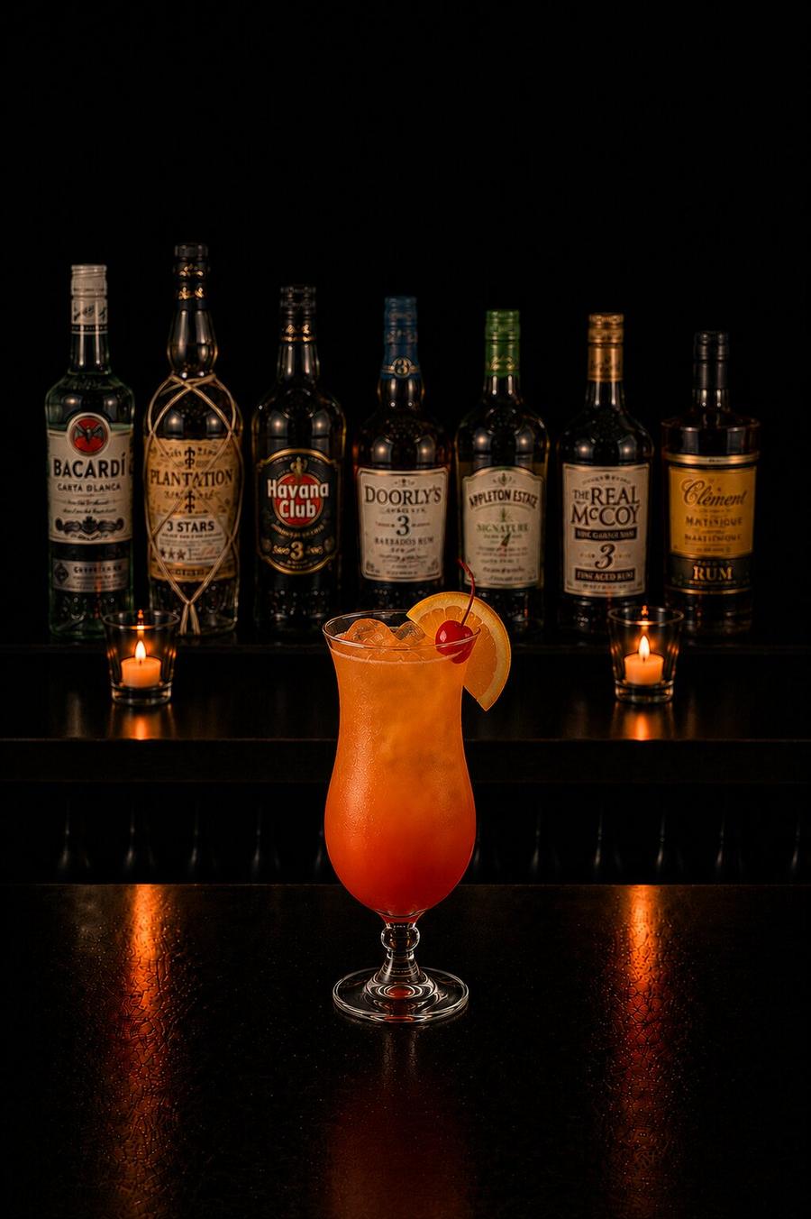 Hurricane drink with orange wedge