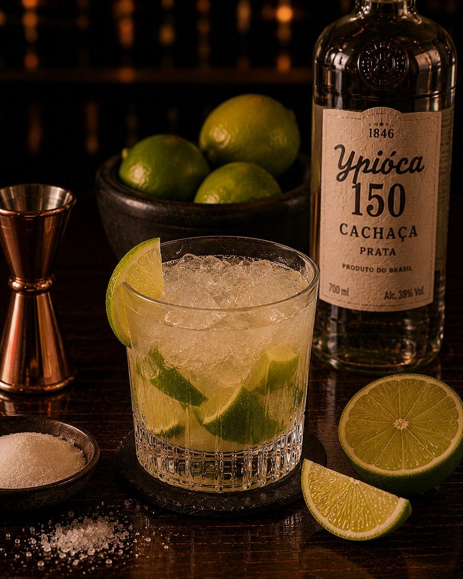 Caipirinha drink with crushed ice and limes