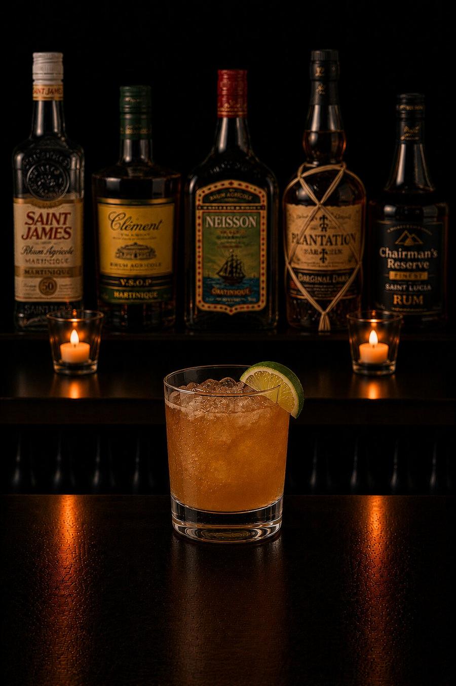 Ti Punch drink with lemon wedge