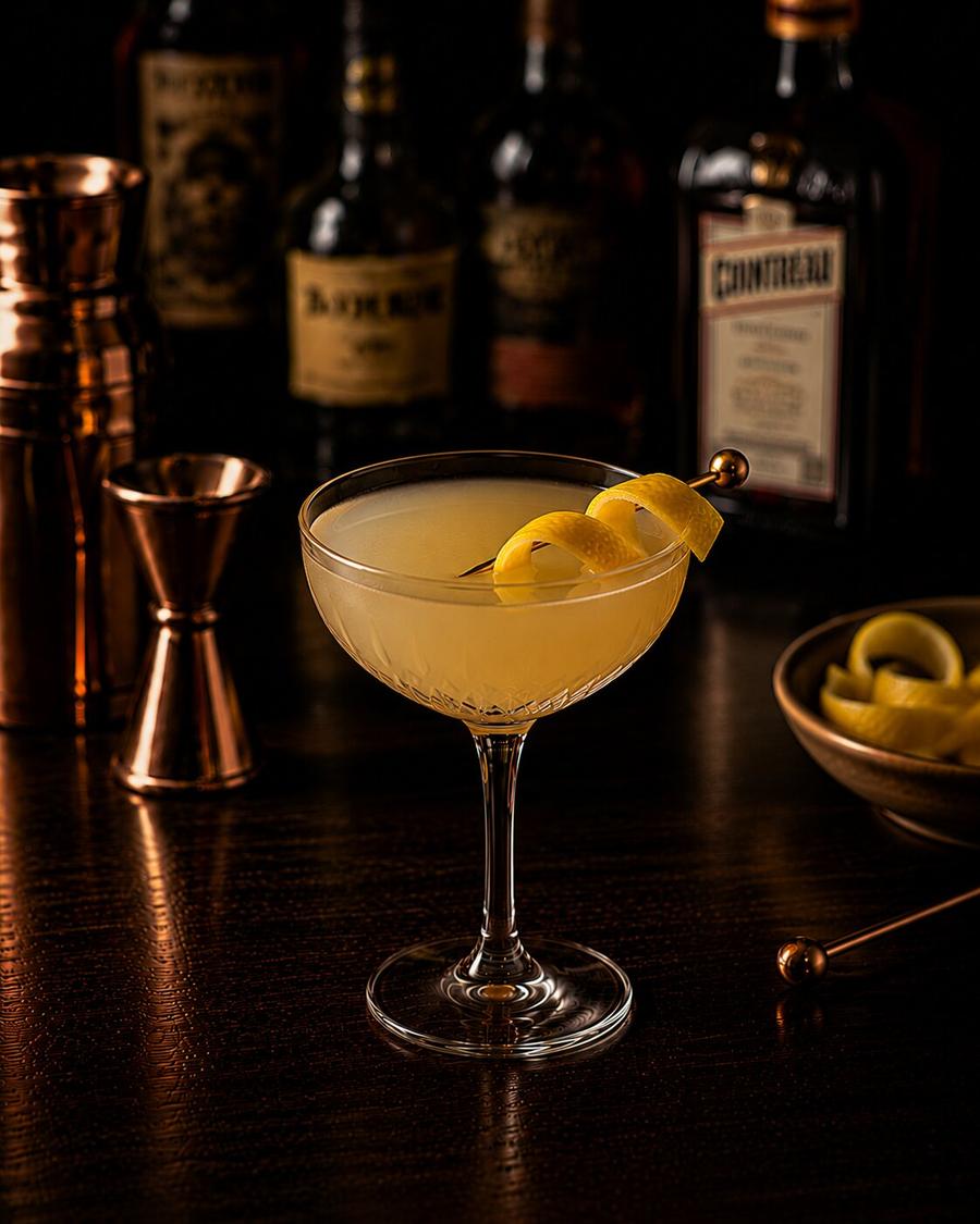 Corpse Reviver #2 drink with lemon peel wedge