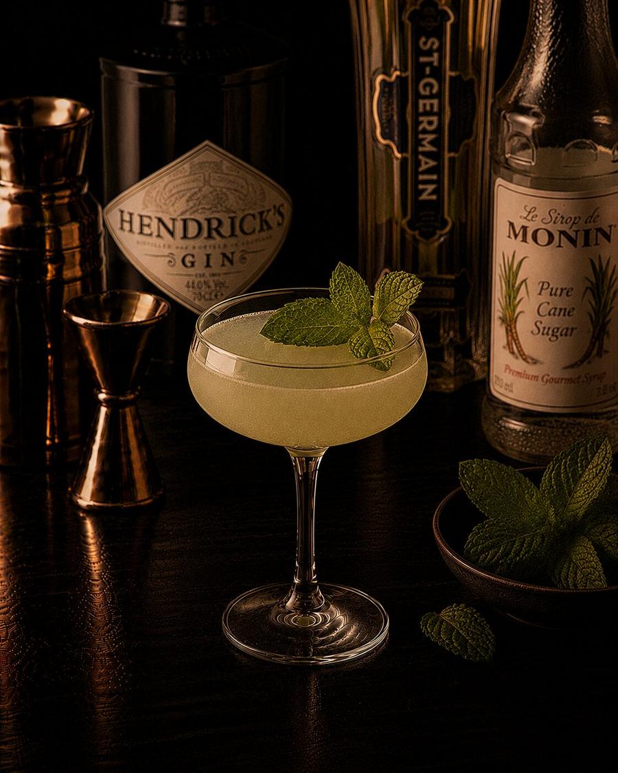 Southside drink with mint leafe garnish