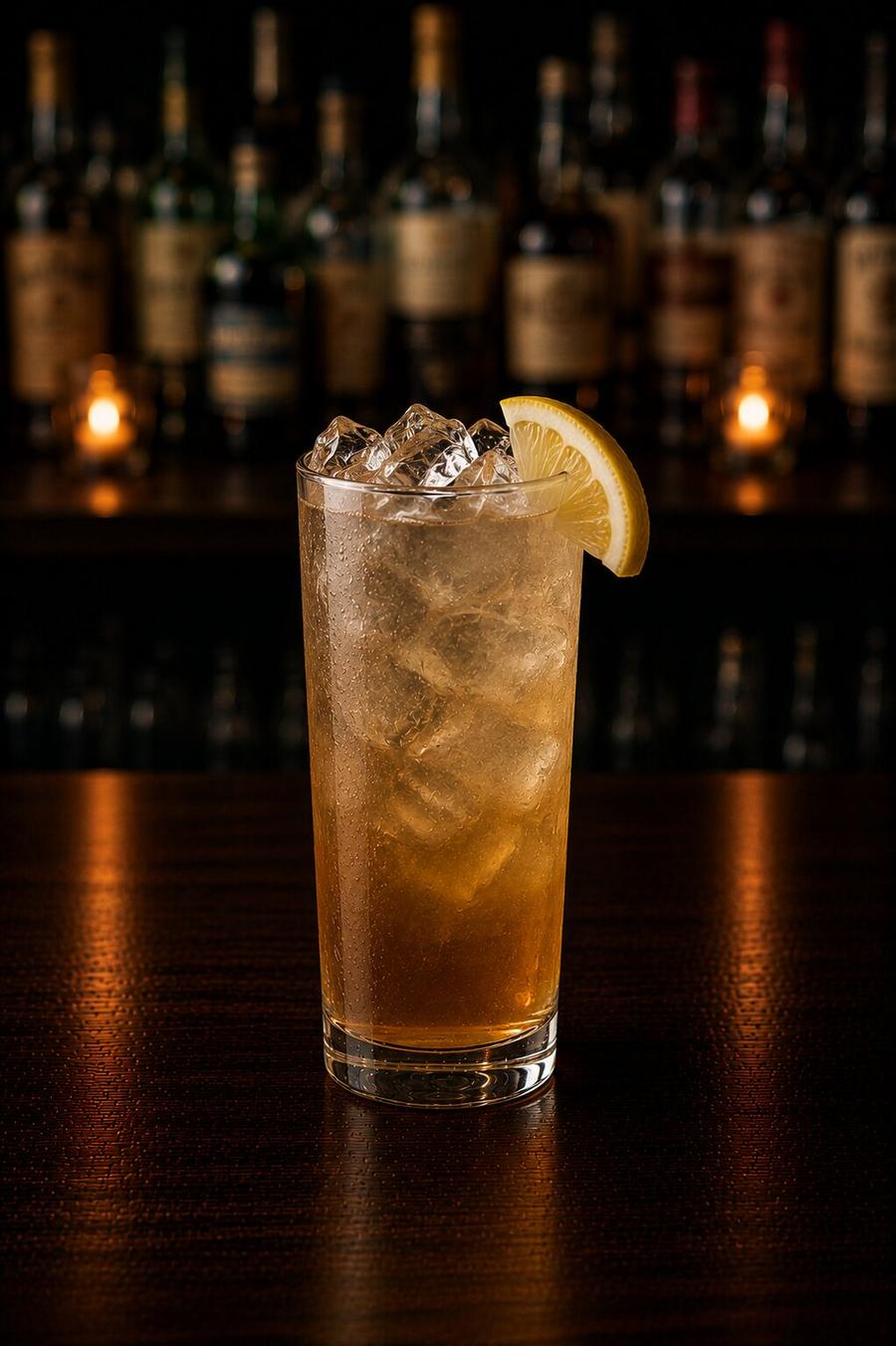 Long Island Ice Tea in a tall glass with lots of ice
