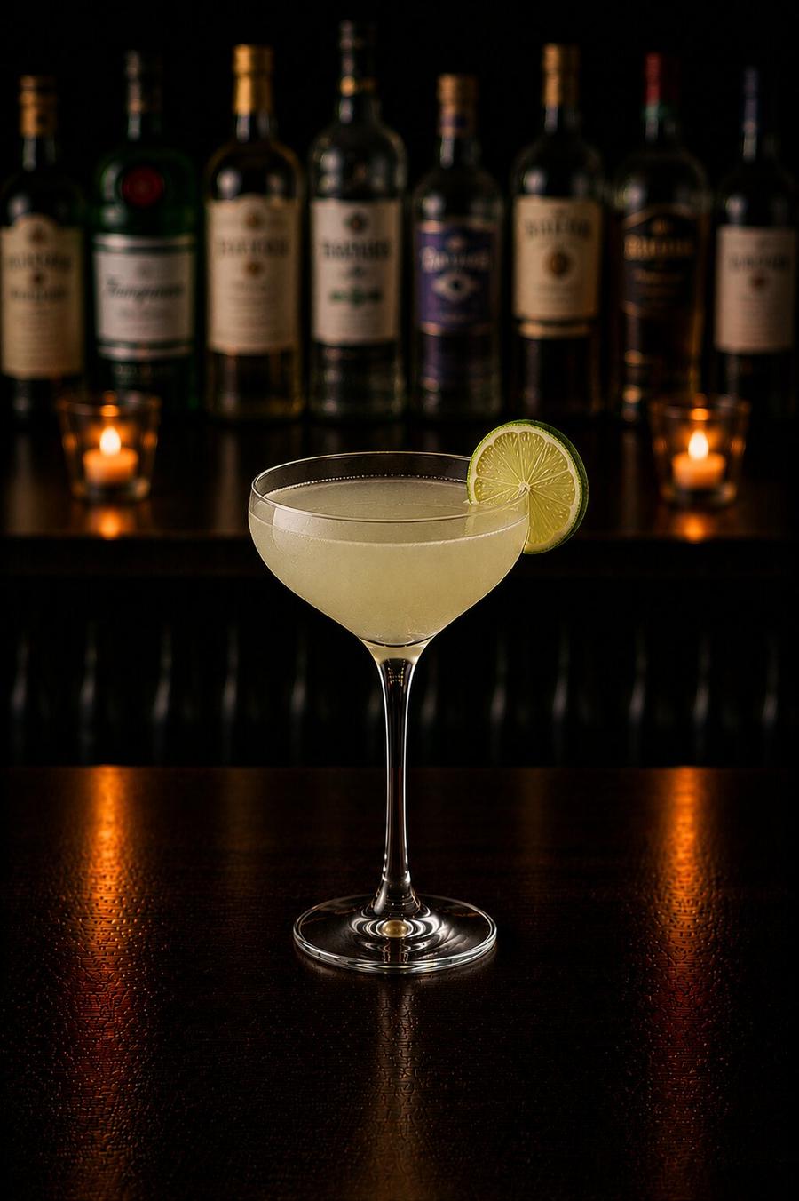 Gimlet drink with lemon wedge