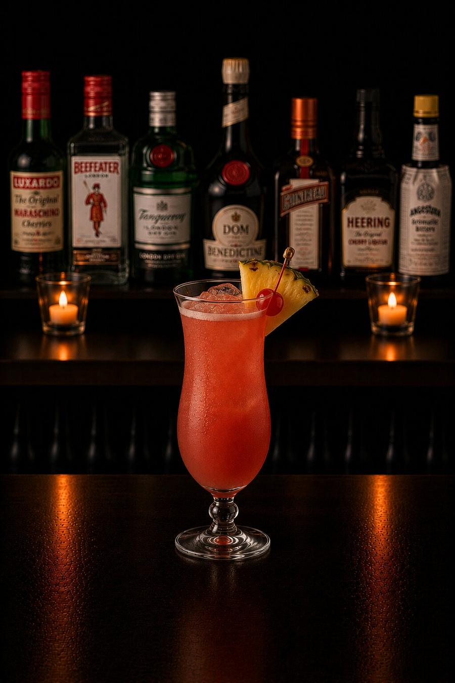 Singapore slink drink with pineapple wedge