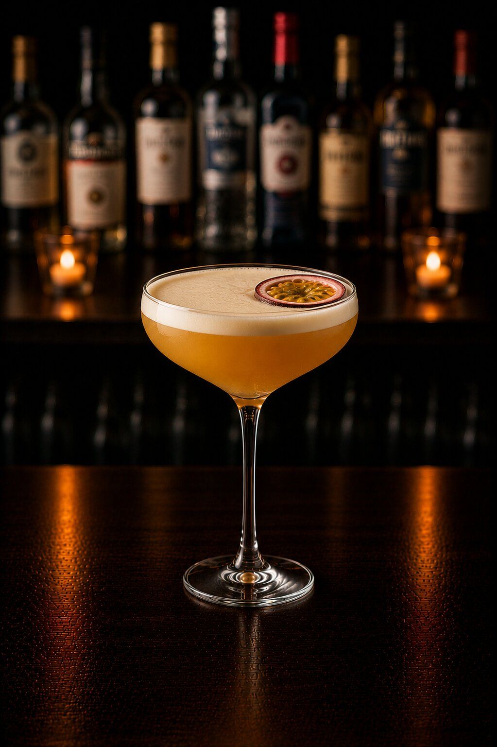Pornstar Martini drink with passion fruit decoration