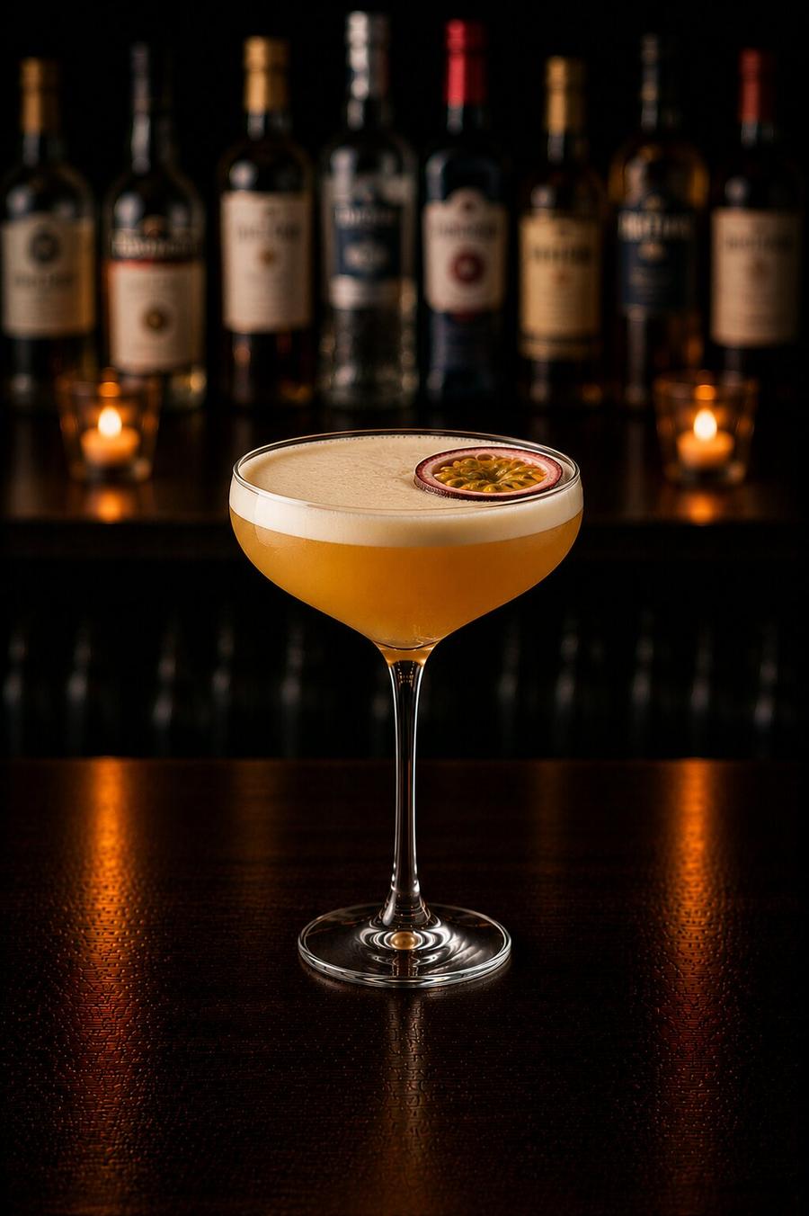 Pornstar Martini drink with passion fruit decoration