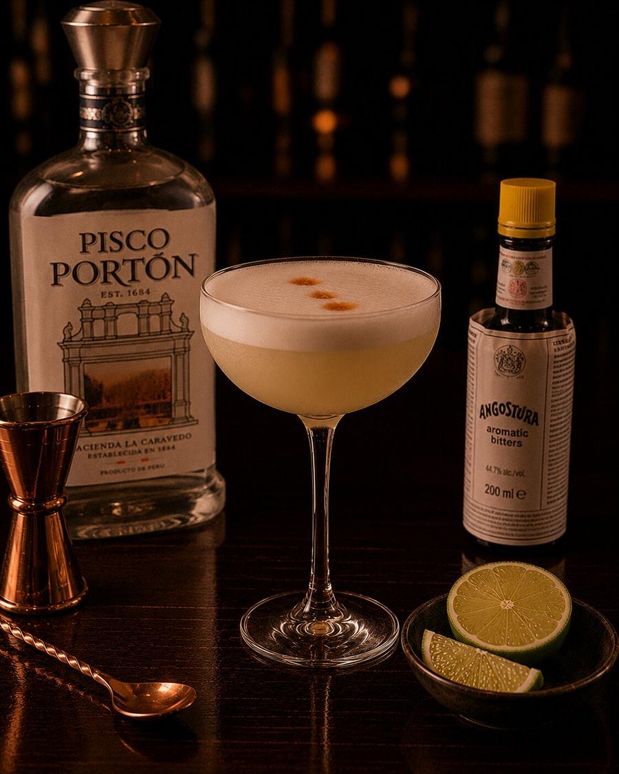 Pisco Sour drink in coupe glass