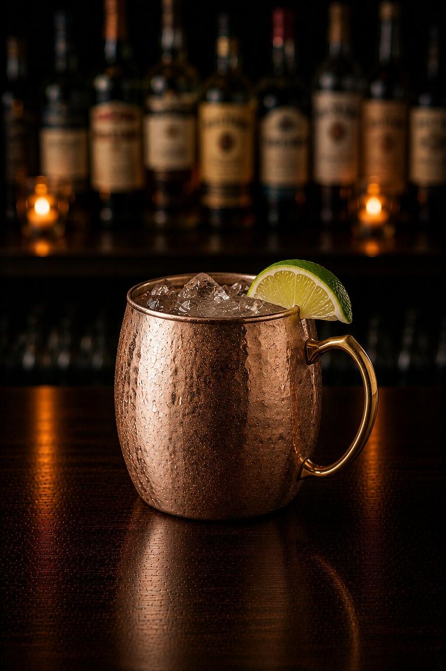 Kentucky Mule drink with lemon wedge