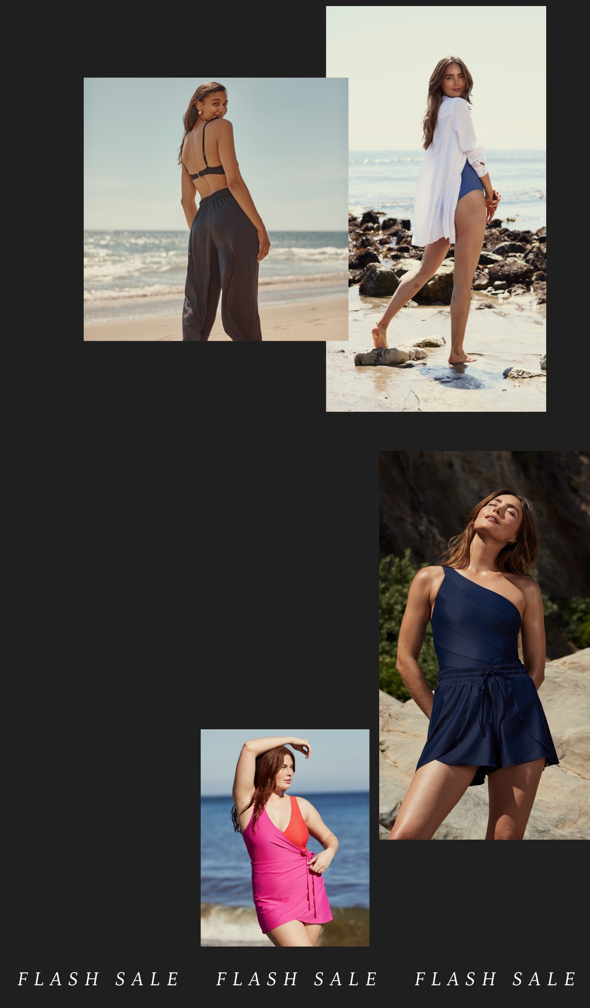 30% Off Best Sellers Text: Models in Black & White One Piece Swimsuits