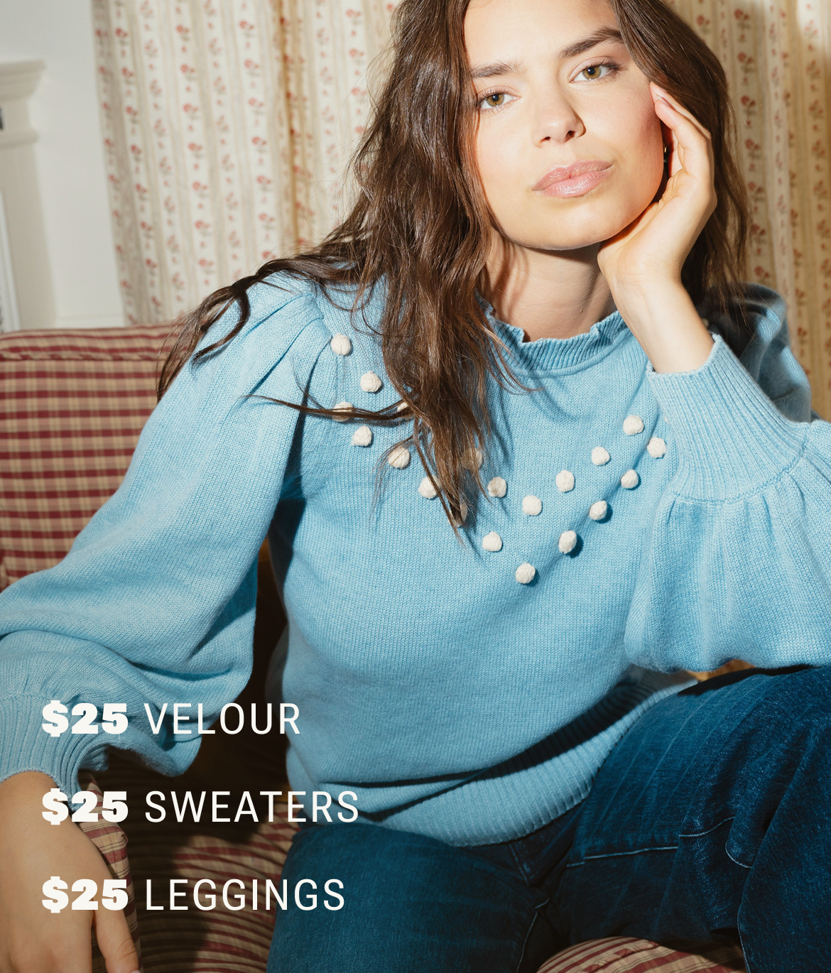 Morris & Co. x Summersalt Text. Model in Floral Printed Pajamas