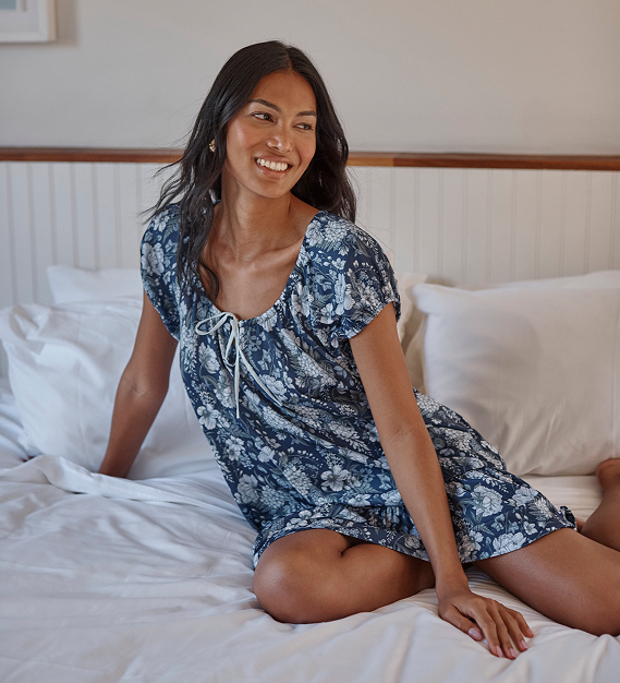 Summersalt x Bridgerton with Liberty Fabrics. Model floral one piece