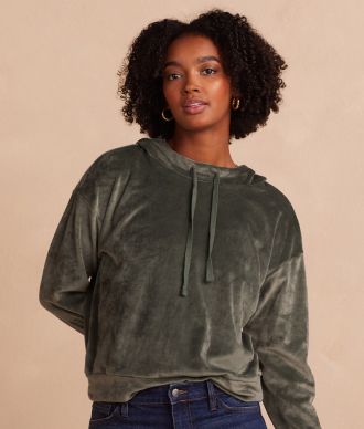 Model in Hoodie, The Plush Velour Hoodie - Olive (Green)