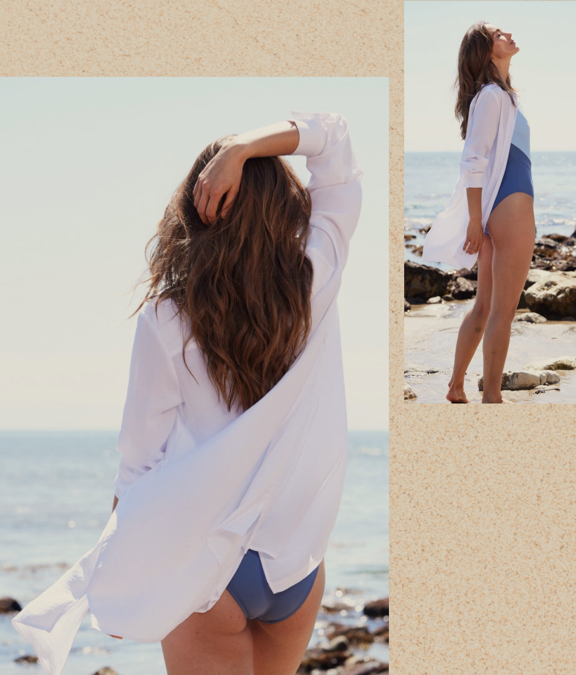 Cover-ups. Model in white log sleeve cover-up. 