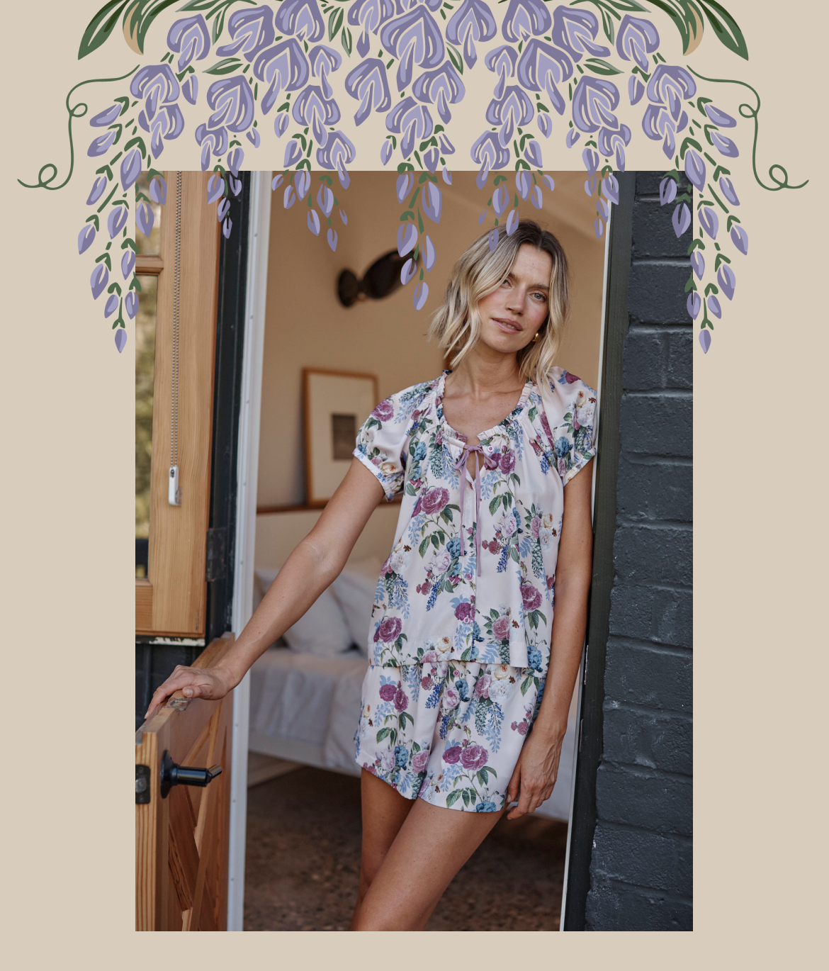 Loungewear Text: Model in Velour Lounge Pants - Rosewood (pink)