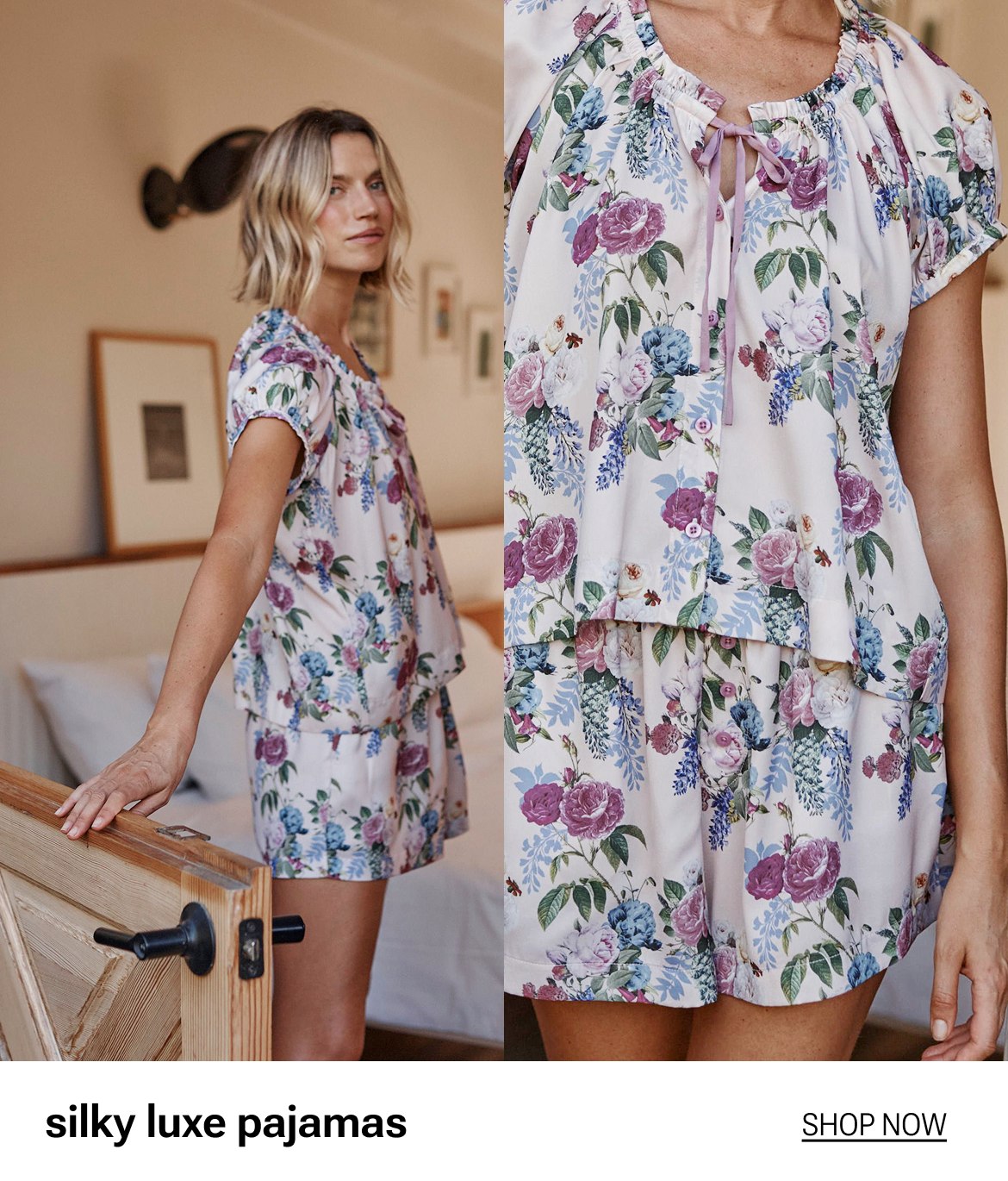 New Arrivals. Model in blue floral