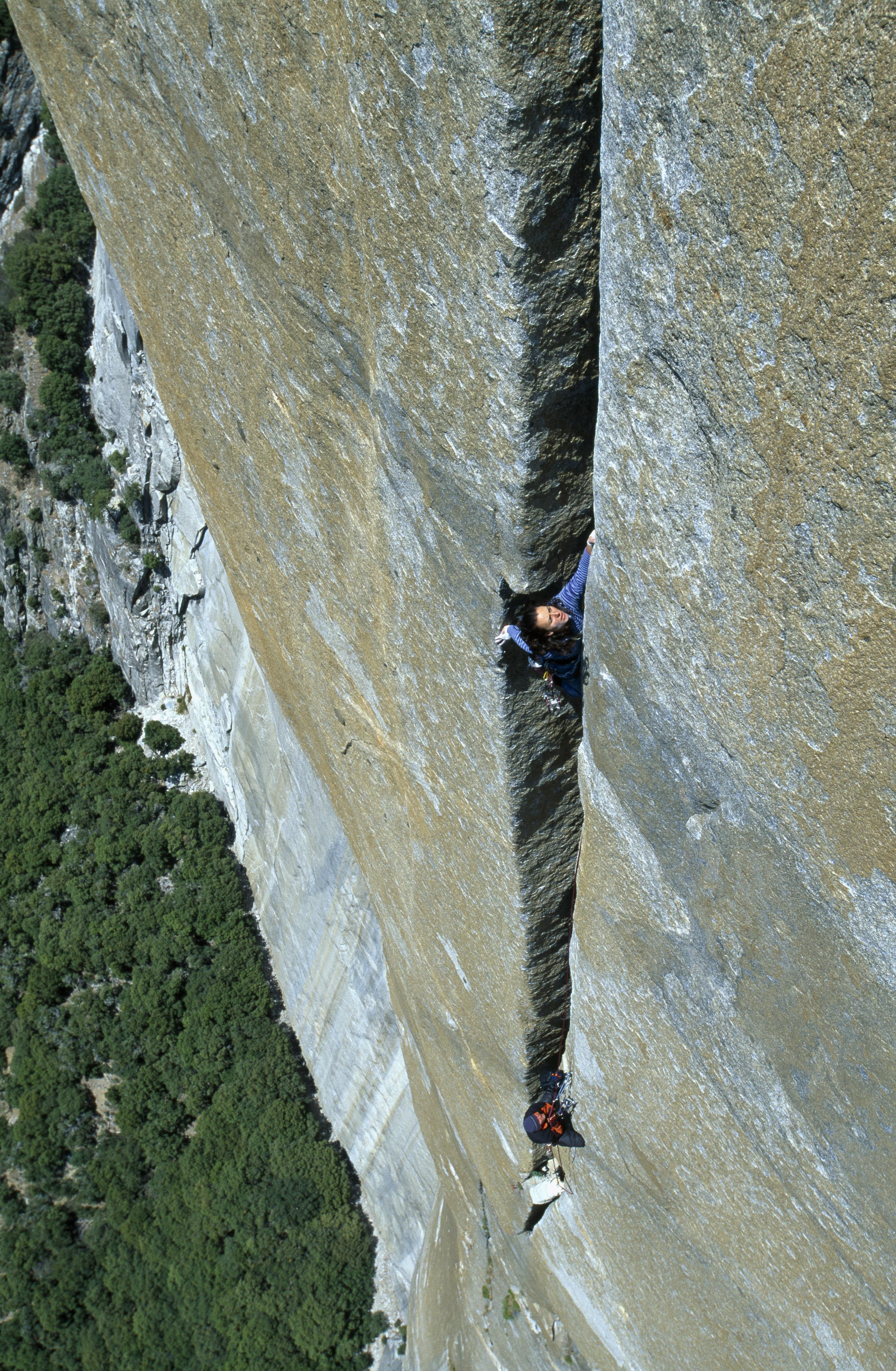 El Cap free in a day, 2004, 6 of 6. The Monster offwidths on a sunny day, after freeing the route Free Rider once, and training to do it in a single day. 
All 📷 Heinz Zak