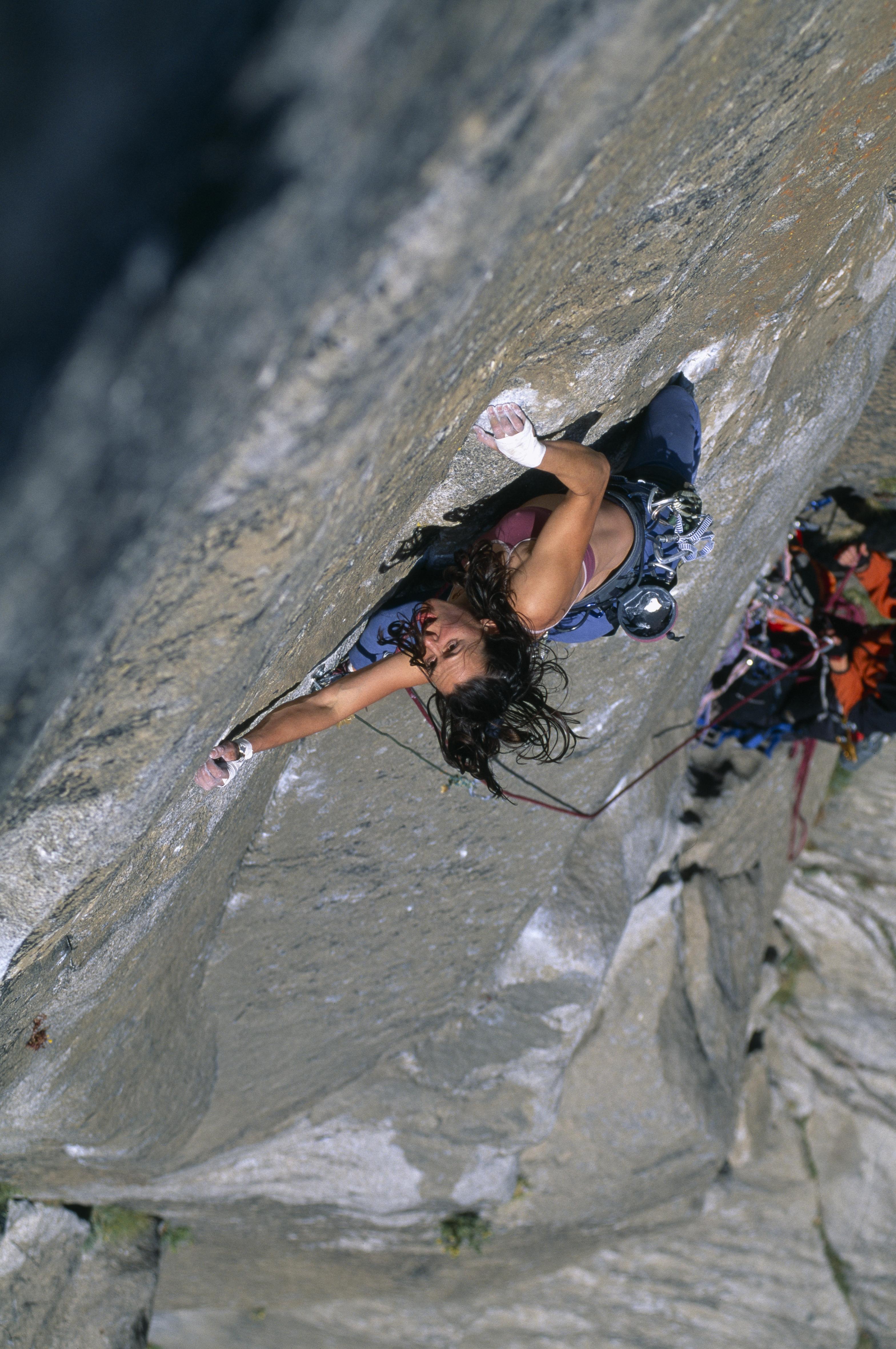Free Rider (2 of 2)
A little bit of history—what is now referred to as the “boulder problem pitch” on Free Rider was always called the Huber pitch when I lived in the Valley. The belay anchor at that time was two not very confidence-inspiring cams, and for protection on the pitch there was a 5 foot piece of thin cord hanging off one old bolt, providing two clip points—(all has since been upgraded). 
📷 Heinz Zak Yosemite, CA
