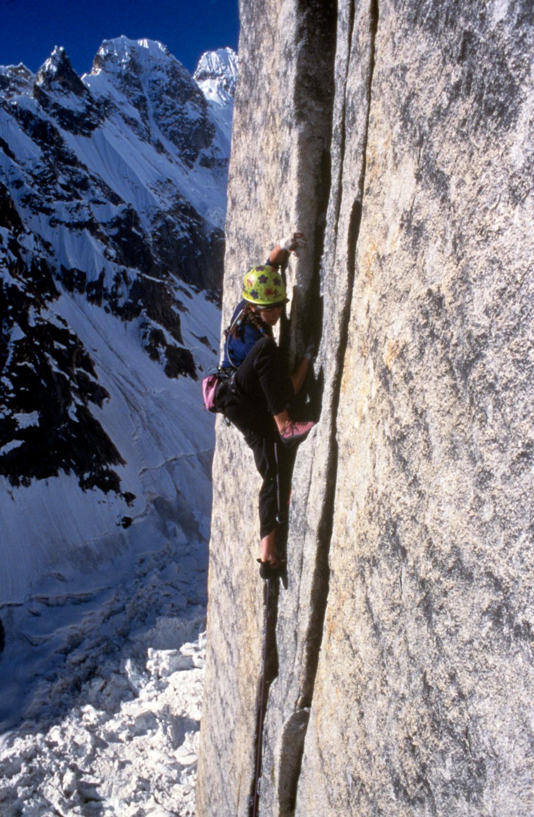 1998 Shipton Spire, Karakorum. Most of our time on the wall was spent at around 18,000 feet. The finest alpine granite, seemingly made for free climbing.