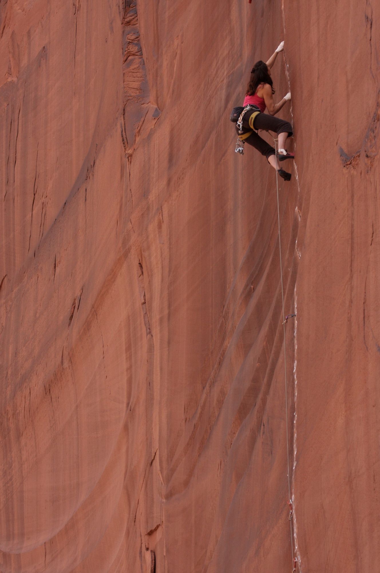 2008, Concepcion: 3rd ascent. 
The free route as it was climbed on the FFA included an extension to the second anchor of the original aid route, making this a real rope-stretching pitch. I’m not the biggest human, so to save weight on cams during the first 100 feet, the only way I could see to do it was to run it out completely from the first to the second anchor…it added some free solo vibes 🥳 
One of the most inspiring lines in a desert full of the most inspiring lines 🙌🏻