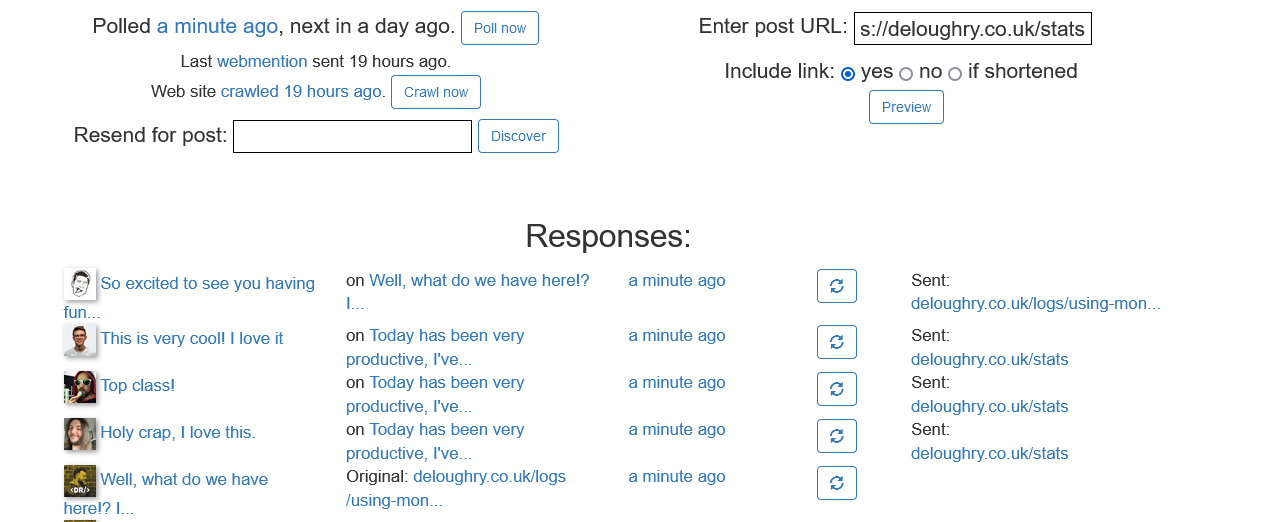 Screenshot of the Brdgy Dashboard show controls to Poll websites, along with a table of results