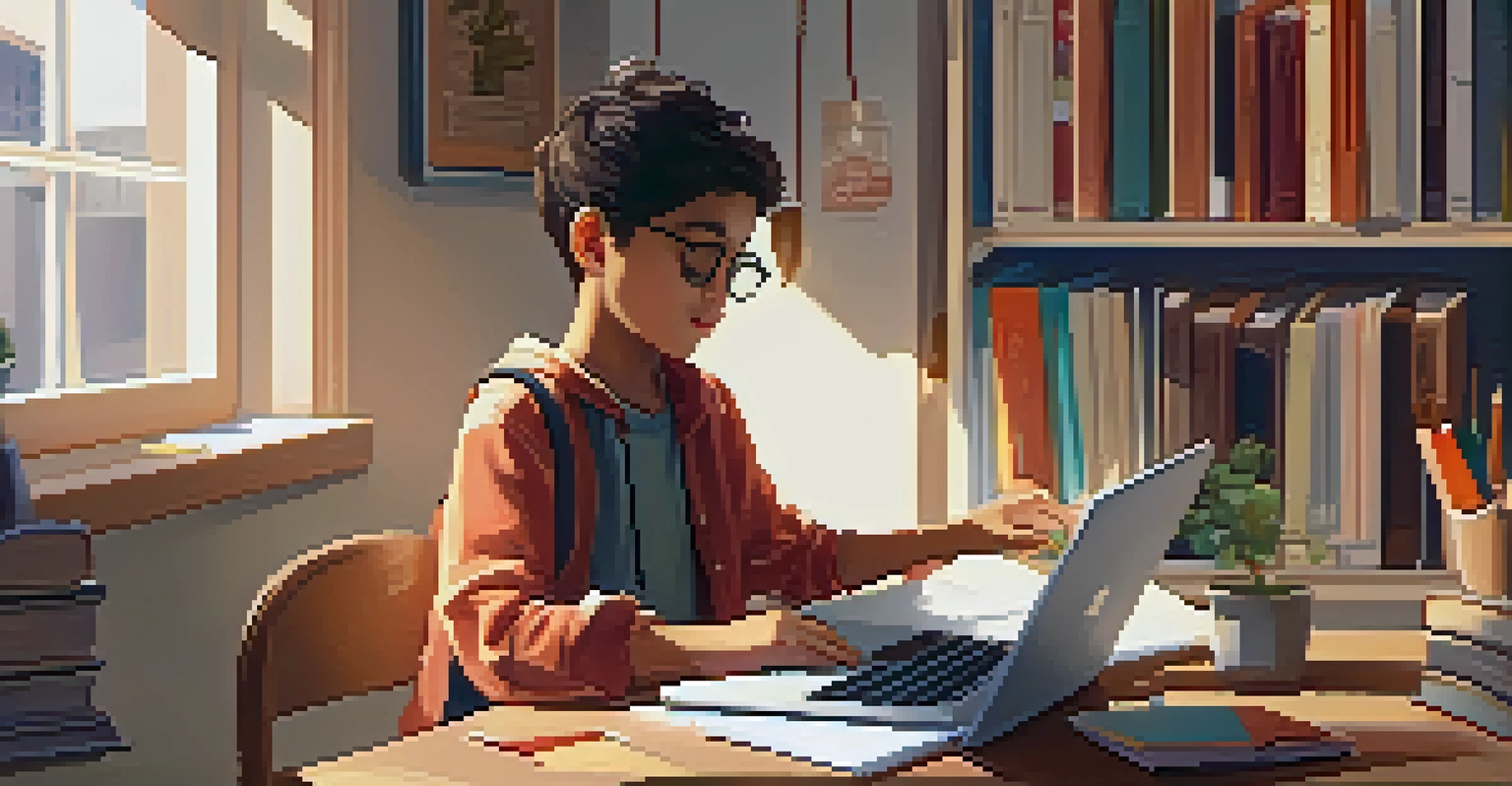A student participating in an online learning session at home, with a laptop and a cozy study environment.
