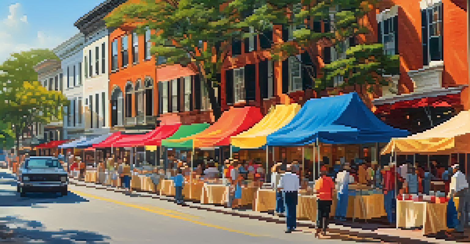 A community event in Savannah, Georgia, with locals enjoying crafts and historic buildings in the background.