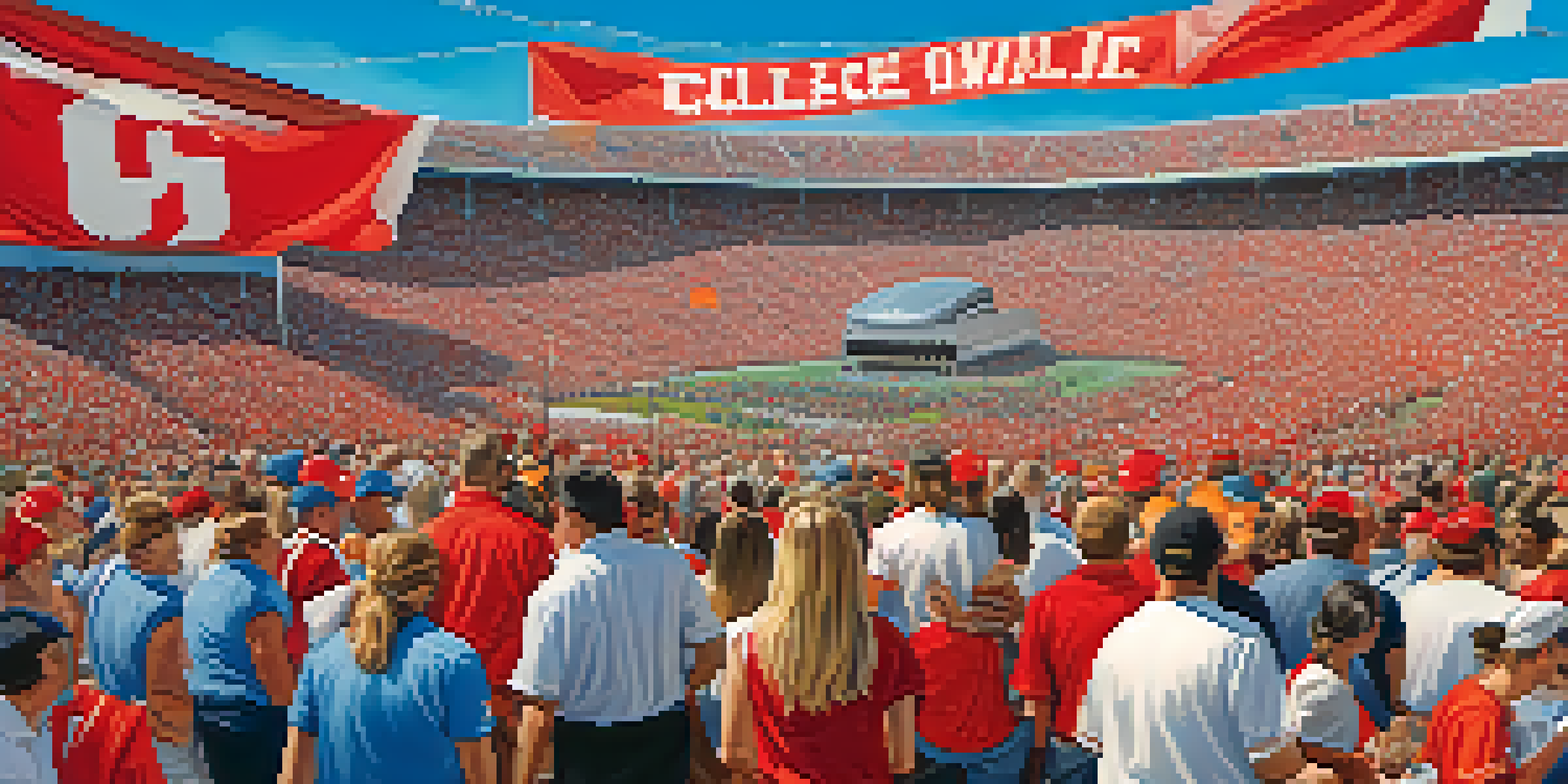 A lively college football game day in Georgia, featuring fans in bright colors cheering in a packed stadium.