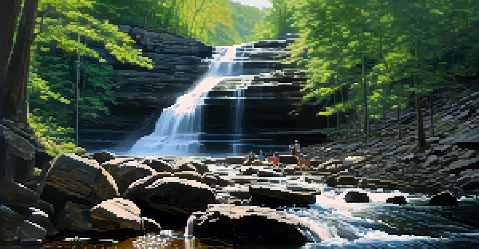 A close-up view of Amicalola Falls with flowing water and surrounding greenery.